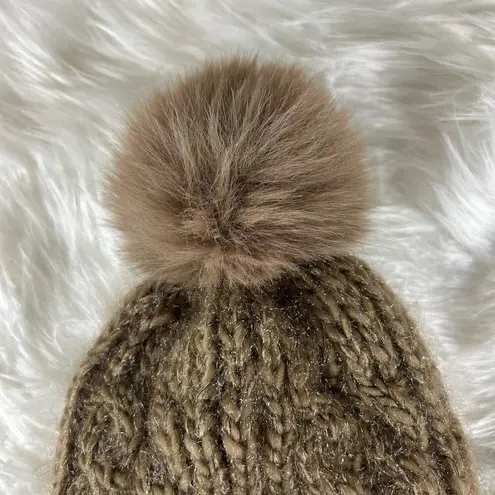 None Fuzzy Brown Knit Pom Pom Beanie