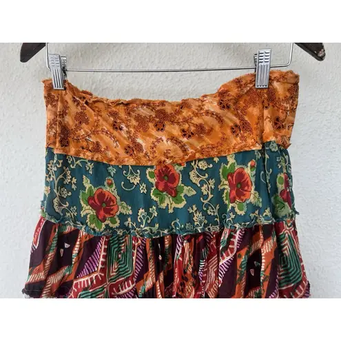 Alberto Makali Boho Patchwork Floral Tiered Skirt Womens Medium Hippie Lagenlook