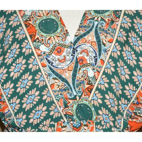 None Boho Women Size L Floral Print V-Neck Batwing Sleeve Casual Vacation Dress