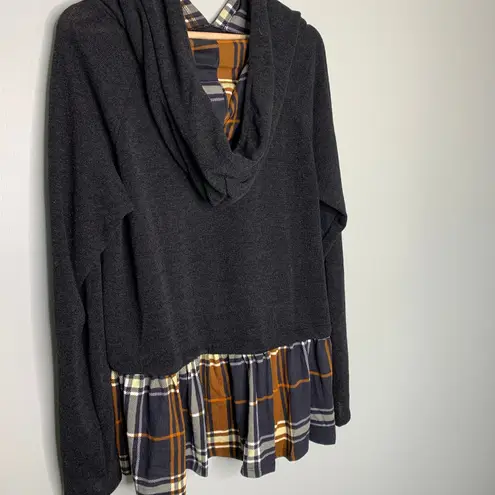90s Grunge Style Hoodie With Flannel Mock Skirt Alternative Black Size L