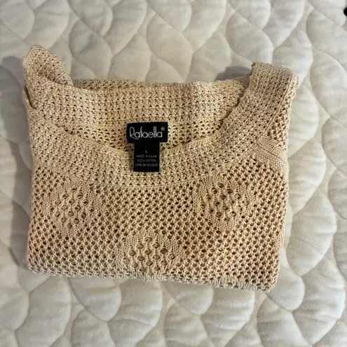 Rafaella Open Knit Crochet Cotton Blend Tan Scalloped Edge Tunic Swim Coverup L