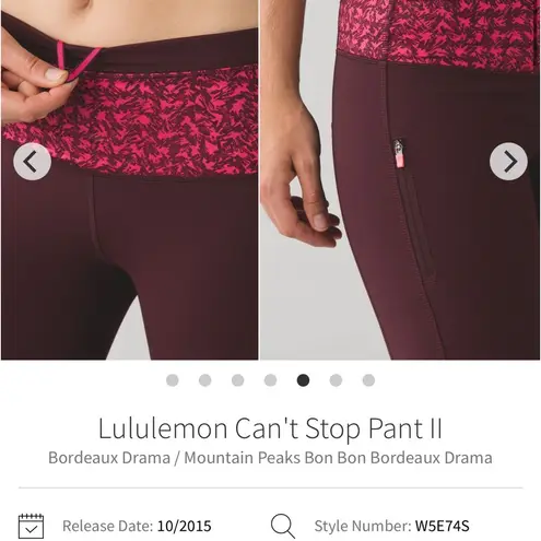 Lululemon  Can't Stop Pant II Bordeaux Drama Mountain Peaks Bon Bon size 6