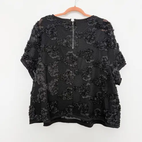 City Chic Womens Top Size XXL Black Floral Applique Mesh Romantic Whimsigoth