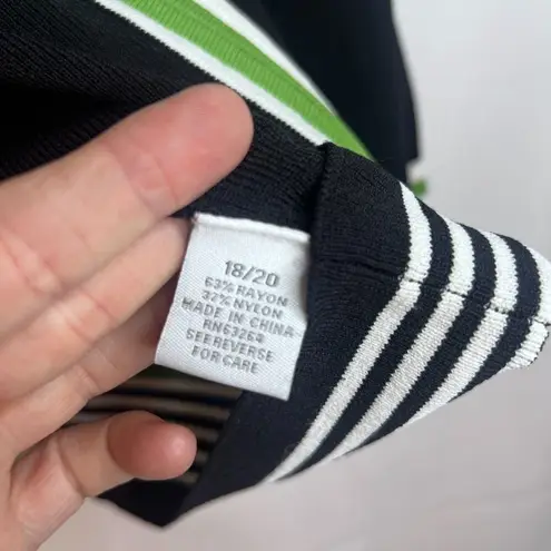 Dressbarn Woman Navy Contrast Striped Full Zip Collegiate Sweater Size 18/20 Blue