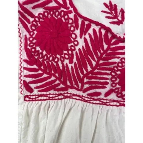 Vintage White & Red Embroidered Peasant Blouse