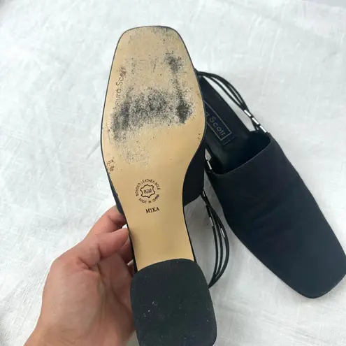 Laura Scott Vintage 90s Black Mule Slingback Heels Block Heel Square Toe 8.5M