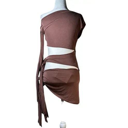 Jaded London Mena Knotted Mini Dress in Brown 2 New Womens Cut out
