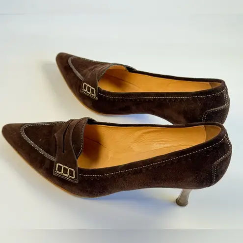 Tod's Penny Loafer Suede Kitten Heel Pumps Women’s Size 8.5 Brown