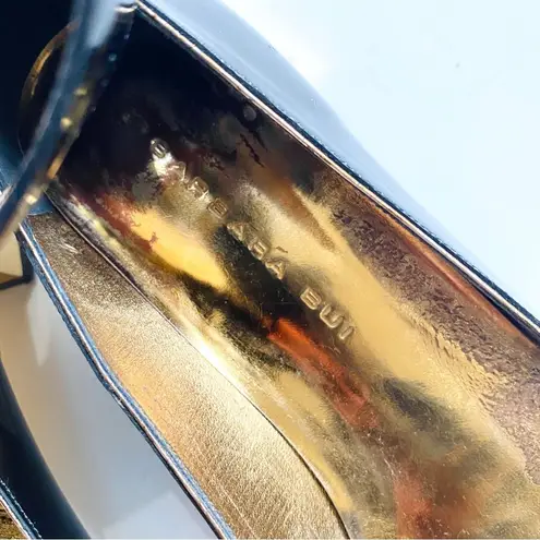 Barbara BUI black and gold patent leather buckle ankle flats Size 6.5