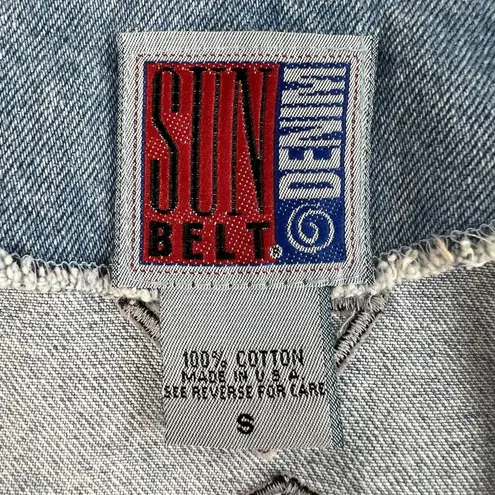 Vintage S Small Denim Jacket Southwest Aztec Embroidered Oversized Made in USA Blue