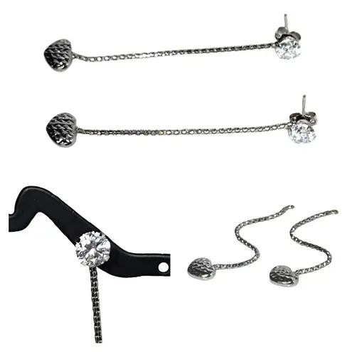 18KT SOLID WHITE GOLD RHODIUM HEART DANGLE EARRING ENHANCERS W/ FREE 14KT STUDS