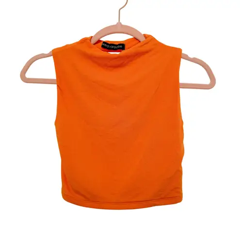 Naked Wardrobe NWOT Ribbed Mock Neck Sleeveless Open Back Crop Top Orange Small