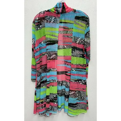 Ali Miles Womens Cardigan XL Multicolor Abstract Floral Open Front 3/4 Sleeve Pink