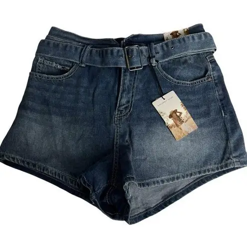 Sincerely Jules Women's Belted High Waisted Denim Shorts Sz 9/29 NWT Blue