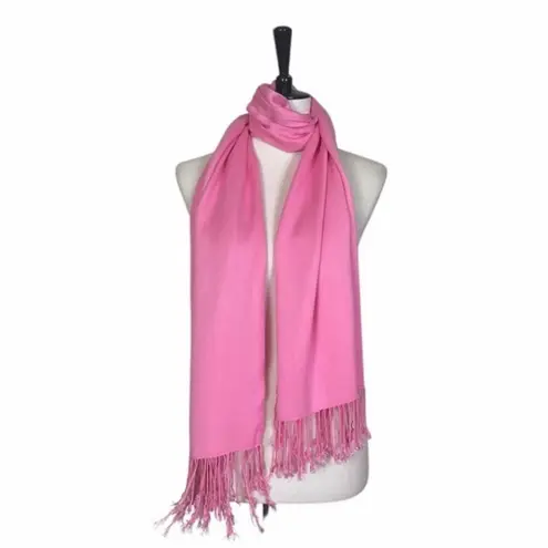 Women’s Bundle 3 Oblong Scarfs Solid Color Fringe Pink Peacock Blue Hot Pink