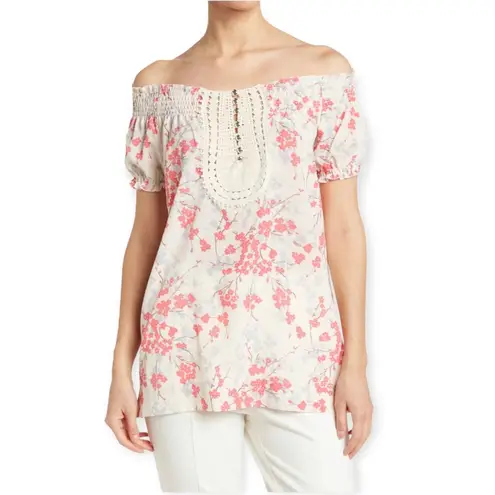 Vertigo Paris Blouse Floral Crochet Smocked Top Pink Red Size XS New with Tag