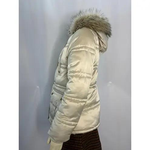 Esprit VTG Y2K puffer removable fur hood fleece lined jacket cream size medium