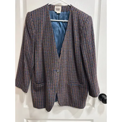 Women's Vintage Suburban Petites Blue and Orange Tweed Blazer 12P