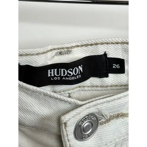 Hudson  High Rise Cut Off Lori SHORTS Size 26 Button Fly White Tie Dye Bleach NWT