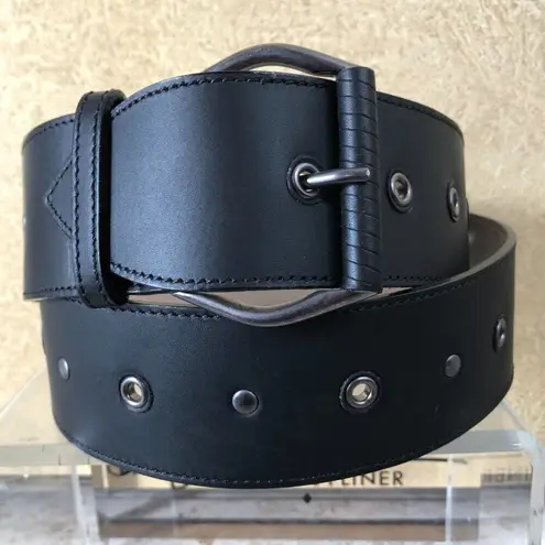 Donald Pliner Belt Expresso Leather Metal Studs 2" Wide Adjustable New NWT $190 Brown