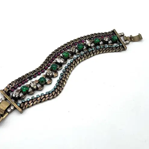 Stella & Dot Women's Triple Chain Rhinestones Bracelet emerald stunning cocktail