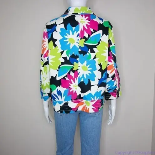 Vintage floral print cotton blend jacket,‎ size L Blue Size L