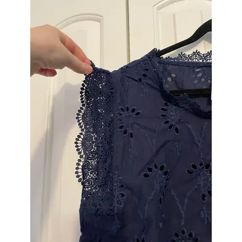 Forgotten Grace Navy Blue Eyelet Lace Sleeveless Top Womens NEW Plus Size 2X 100