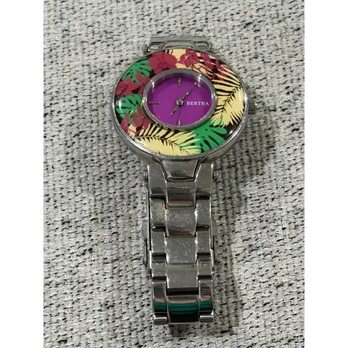 Bertha Elizabeth Floral Tropical Swiss Watch SILVER /PURPLE New Battery Purple