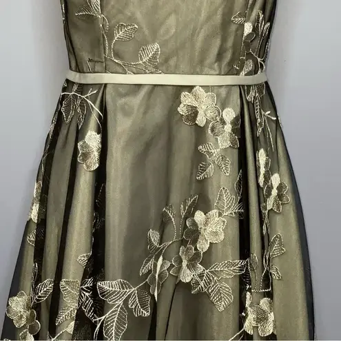 Julian Taylor Silver & Black Netting w/ Sewed Flowers A-Line & High Low Size 10 - Image 3