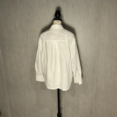 Design History 100% Cotton White Button-Up Blouse Knit Shoulder Size Large - Image 7
