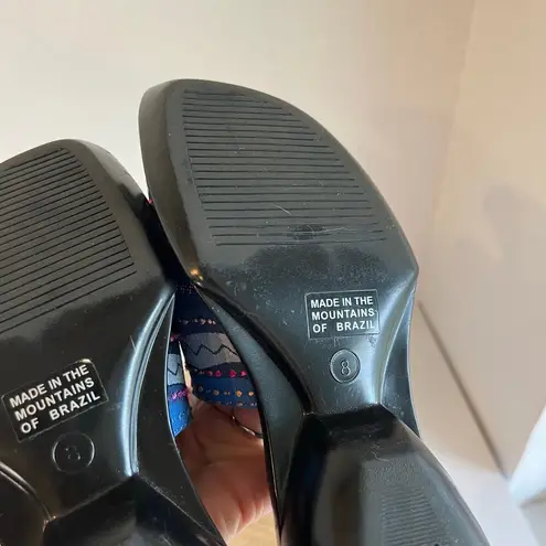 Art Effects Blue Embroidered Square Toe Chunky Slide Sandals Brazil Size 8