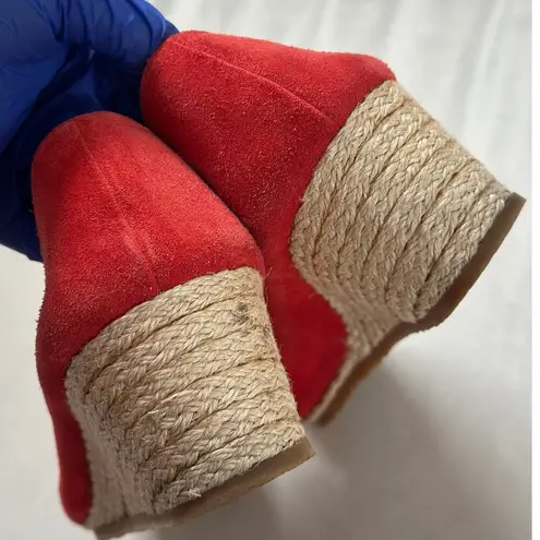 Salvatore Ferragamo Red Suede Sqaure Toe Wedge Heels Espadrilles Limited Edition