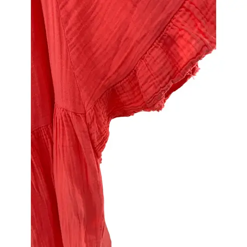 STARK X Coral Gauze Cotton Ruffled Sleeve Tiered Mini Dress M Made in USA Orange Size M