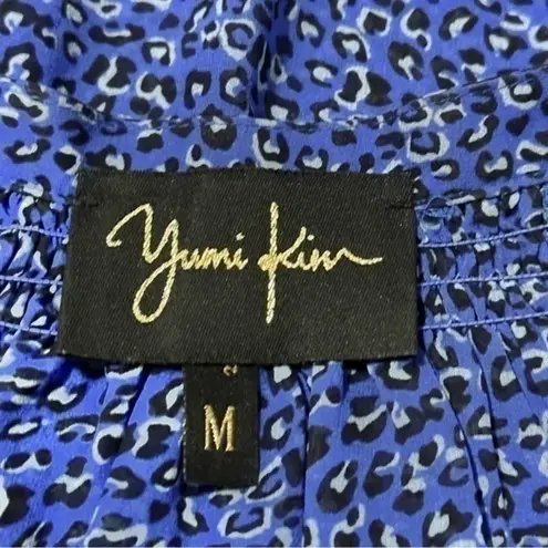 Yumi Kim Women’s Size M Blue Animal Leopard Print Silk Button Up Shirt