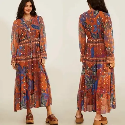 Farm Rio Wild Jungle Brown Midi Dress Size Medium
