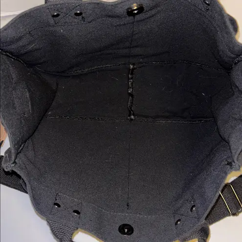 Black Canvas Tote Bag Brown Accents Detachable Strap 6 Pockets Outside on Bag