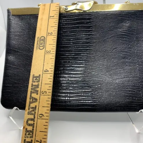 Vintage Etra Black and Brass Chain Croc Embossed Leather Purse