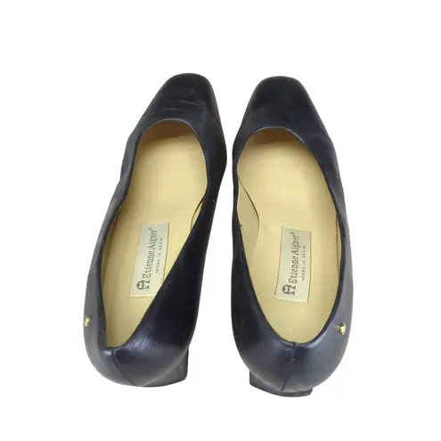 Etienne Aigner Astoria Black Leather Square Toe Block Heel Pumps Women Size 10