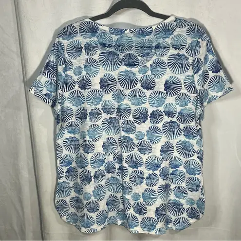 kim rogers ‎ SeaShell Pattern T-Shirt Size Large Blue/White