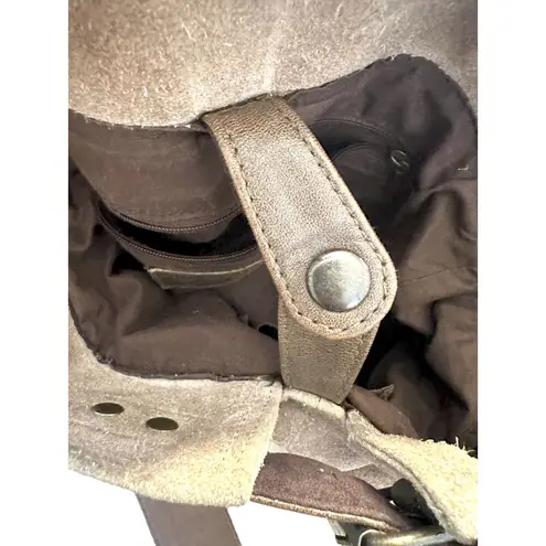 Mi Mo Vintage Raw Leather Buckle Western Crossbody Bag Brown