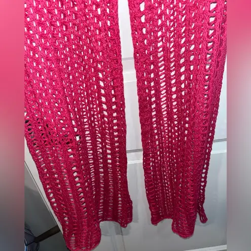 Odiva NWT Crochet Pullover Swimwear Cover Up Pants Size Large in Hot Pink Color