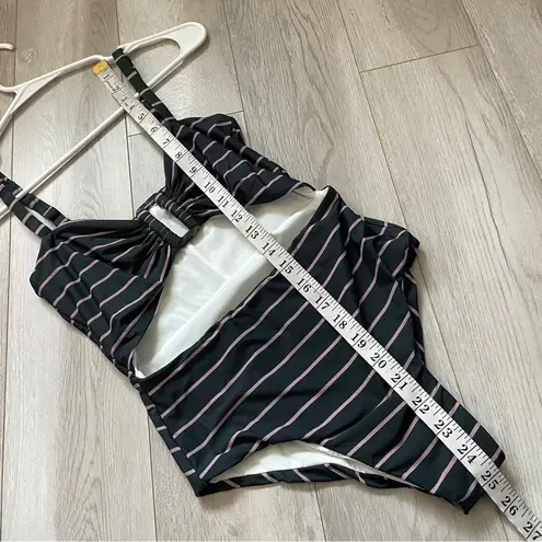 Anemos Striped Swimsuit NWOT cut out one tortoise piece womens Black (small)