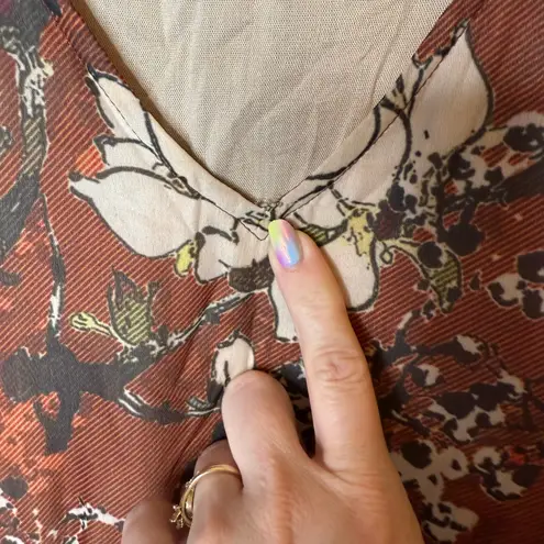 Hemant & Nandita Anthropologie Zeri Floral Peasant Midi Dress size 16 Brown