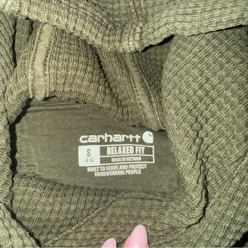 Carhartt  Green Relaxed Fit Heavy Waffle Knit Pullover Hoodie - Size Small