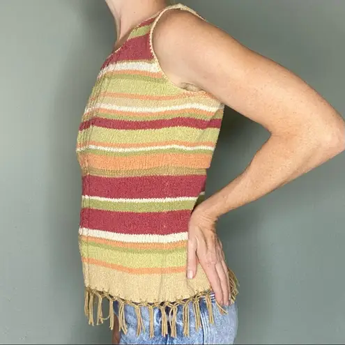 Susan Bristol Vintage Crochet Stripe Bohemian Silk Fringe Tank Top
