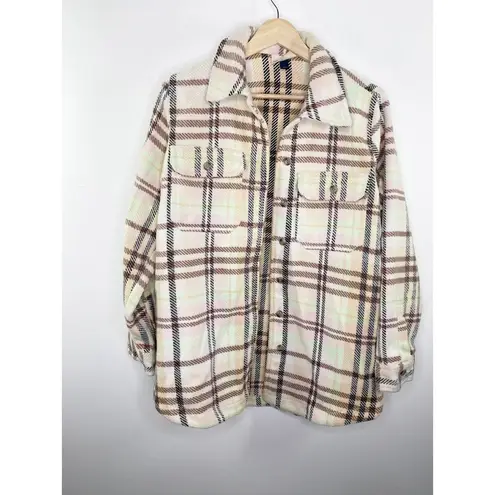 Universal Threads Universal Thread Cream Pink Brown Plaid Wool Blend Shacket Women's Size X-Small