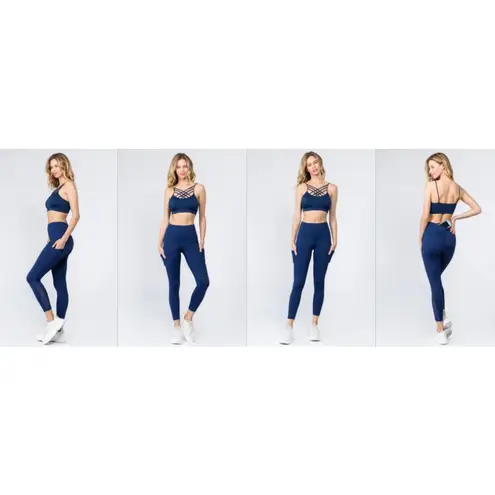 Yelete Blue High Waist Mesh Leggings with Moto Pockets Size Medium