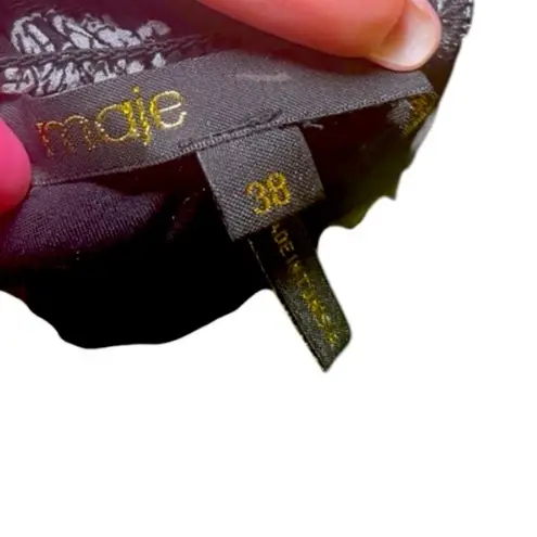 Maje Floral Off Shoulder Hi Low Black White Asymmetrical Midi Dress US M l FR 38