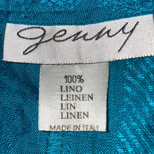 GENNY S.p.a linen button up short sleeve blouse turquoise Made in Italy size 8 Blue