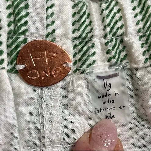 Free People  One Harriet Cotton Striped Shorts Green Cream Size L NWOT